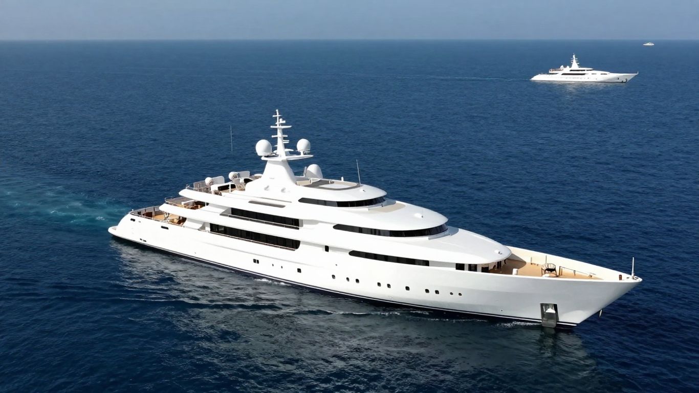 Azzam superyacht dwarfing other yachts on the ocean.