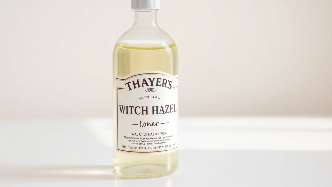 Thayers Witch Hazel Toner bottle on a white surface.