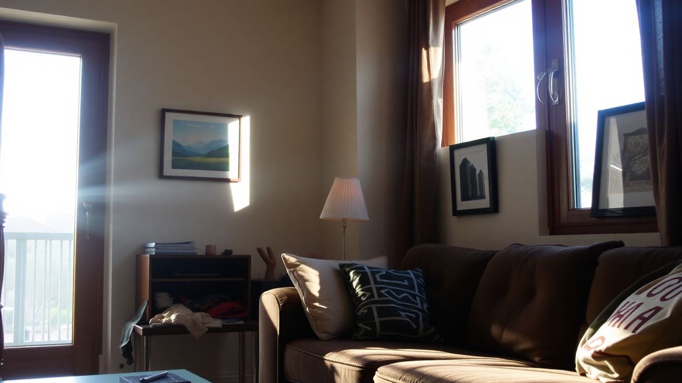 Interior de apartamento acogedor con luz solar.