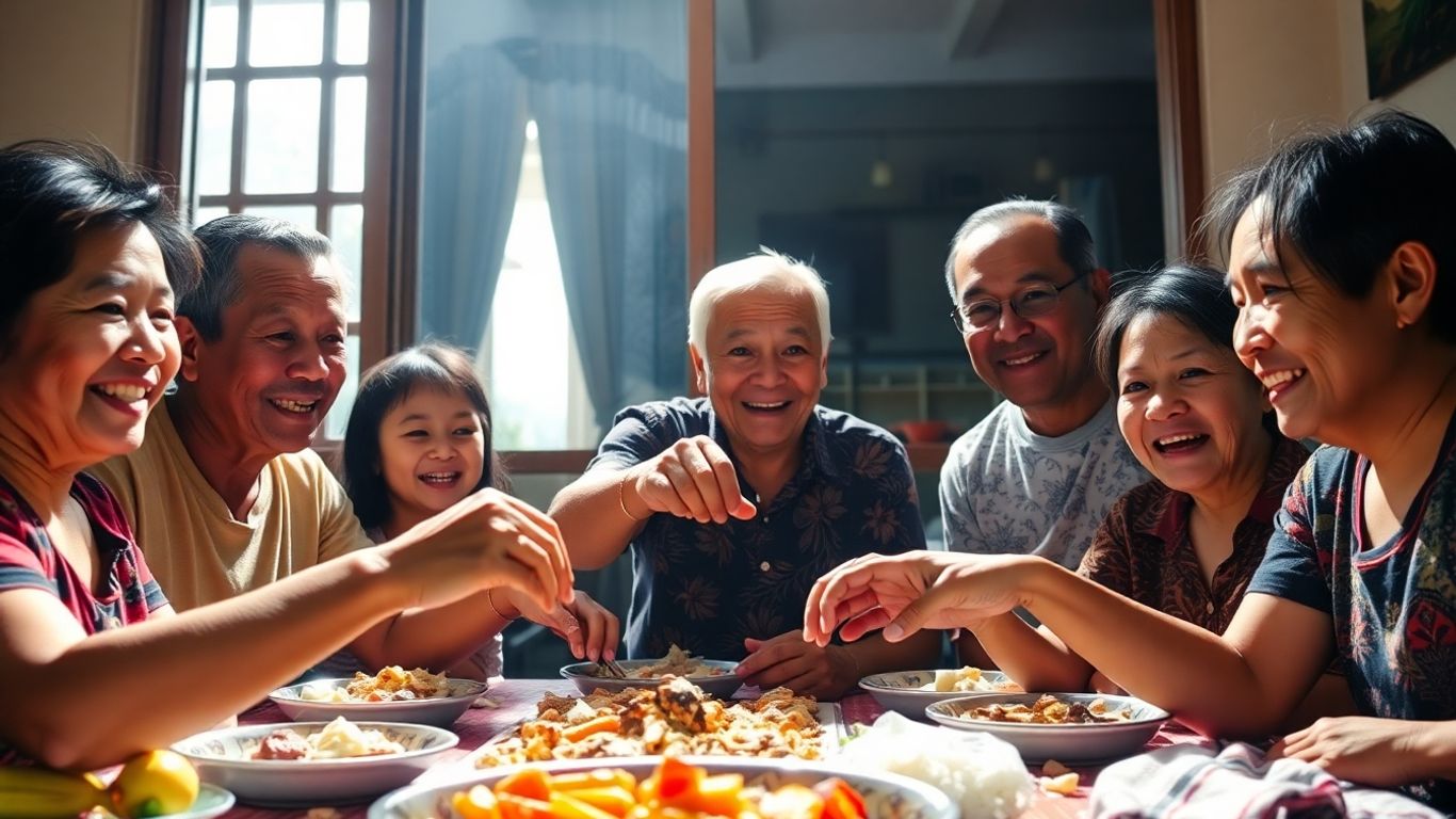 Filipino family enjoying a meal together in Manila.