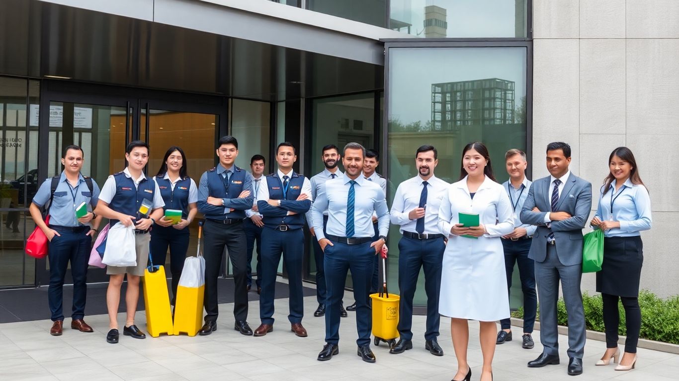 Integrated facilities services team working together.