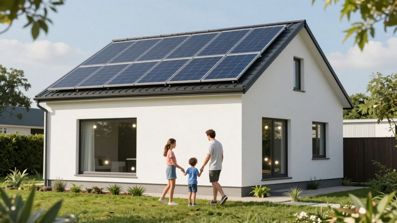 Casă modernă cu panouri solare și ferestre eficiente