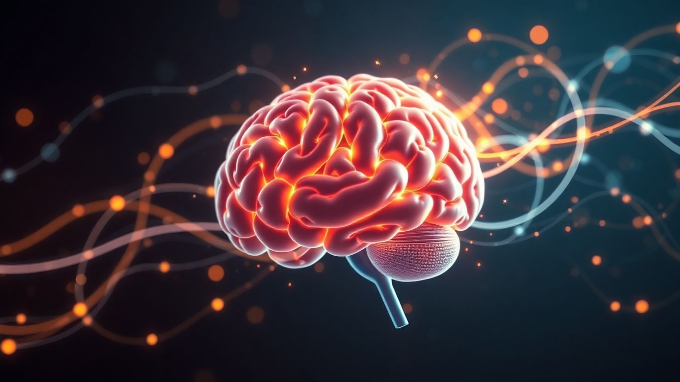 Cerebro con flujos de datos abstractos y brillantes.