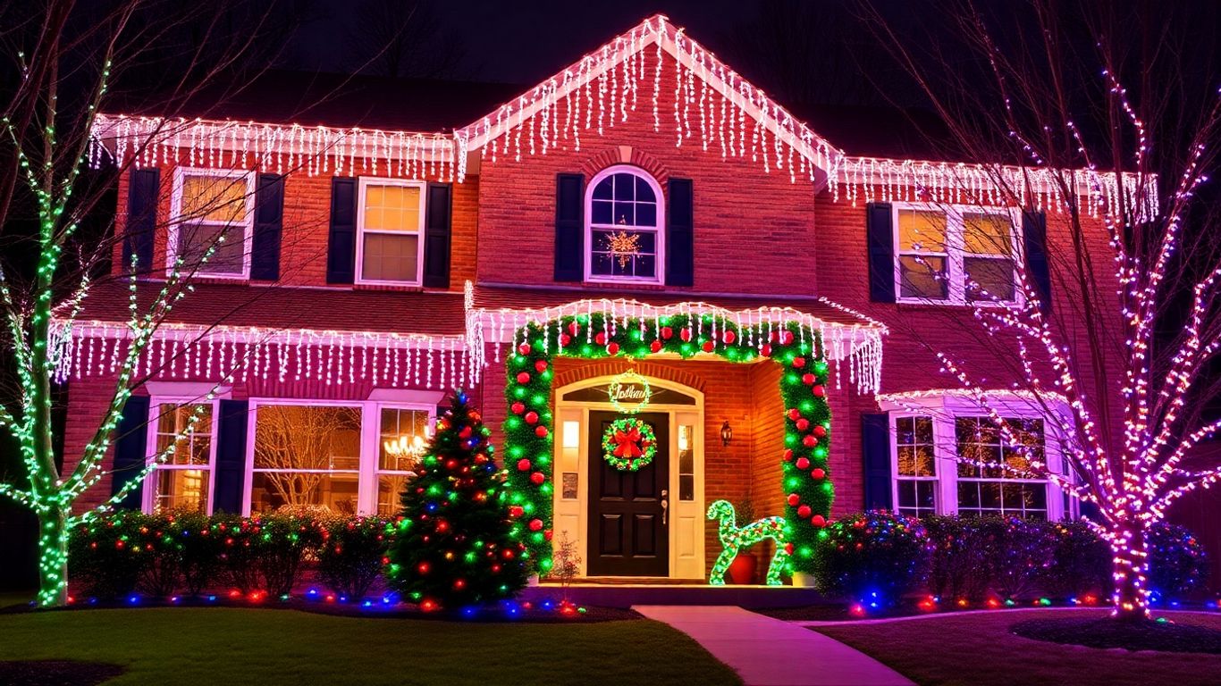 Ballwin home decorated with bright Christmas lights.