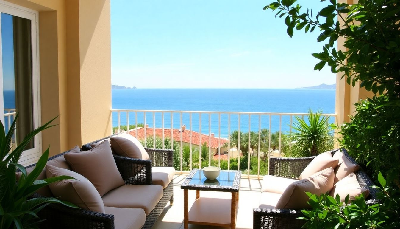 Balcony with sea view in Mandelieu, France, for Airbnb rental.