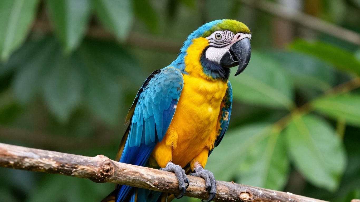 Blue-throated macaw in lush green jungle