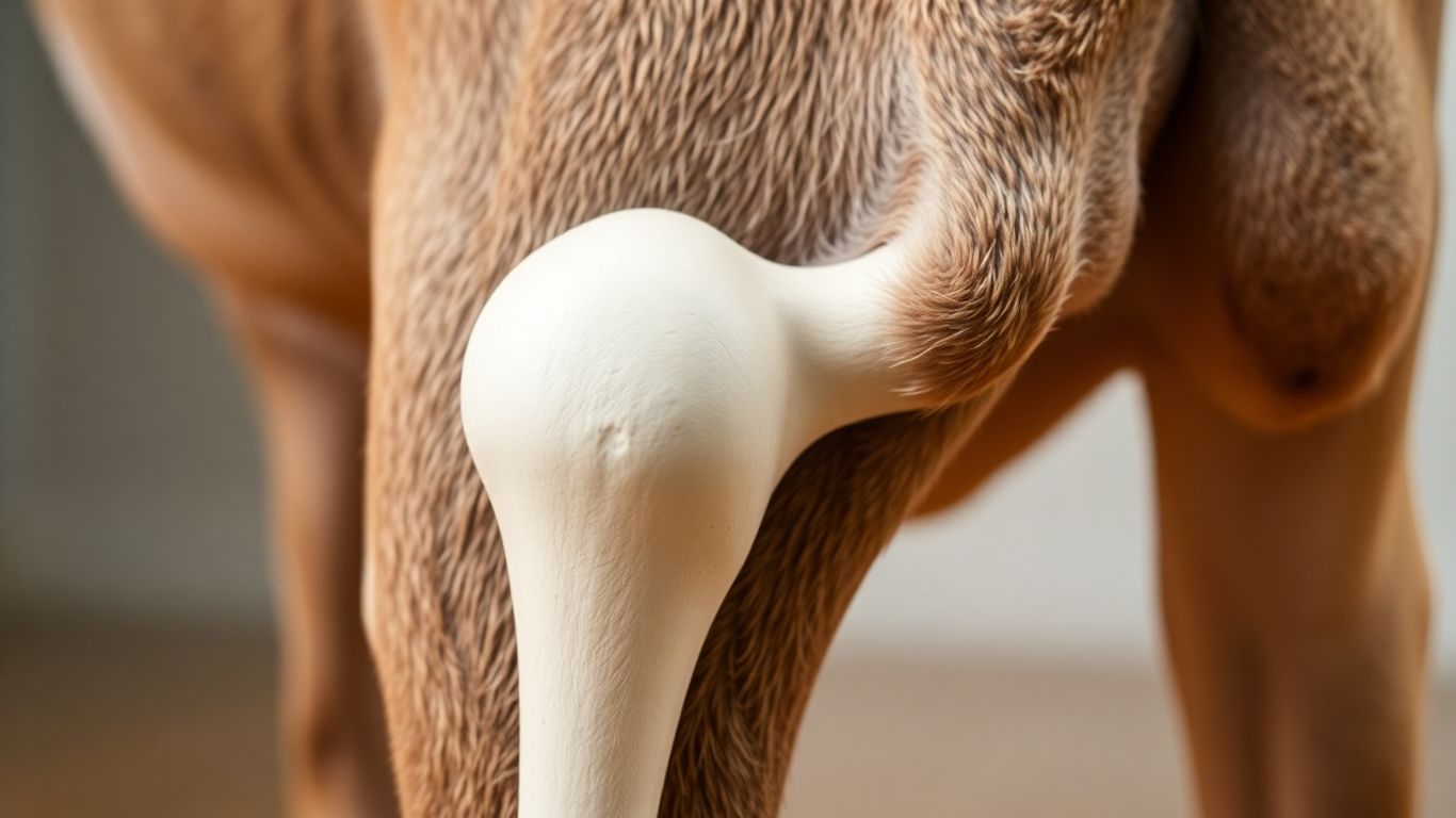 Hond met heupdysplasie, close-up van heupgewricht.