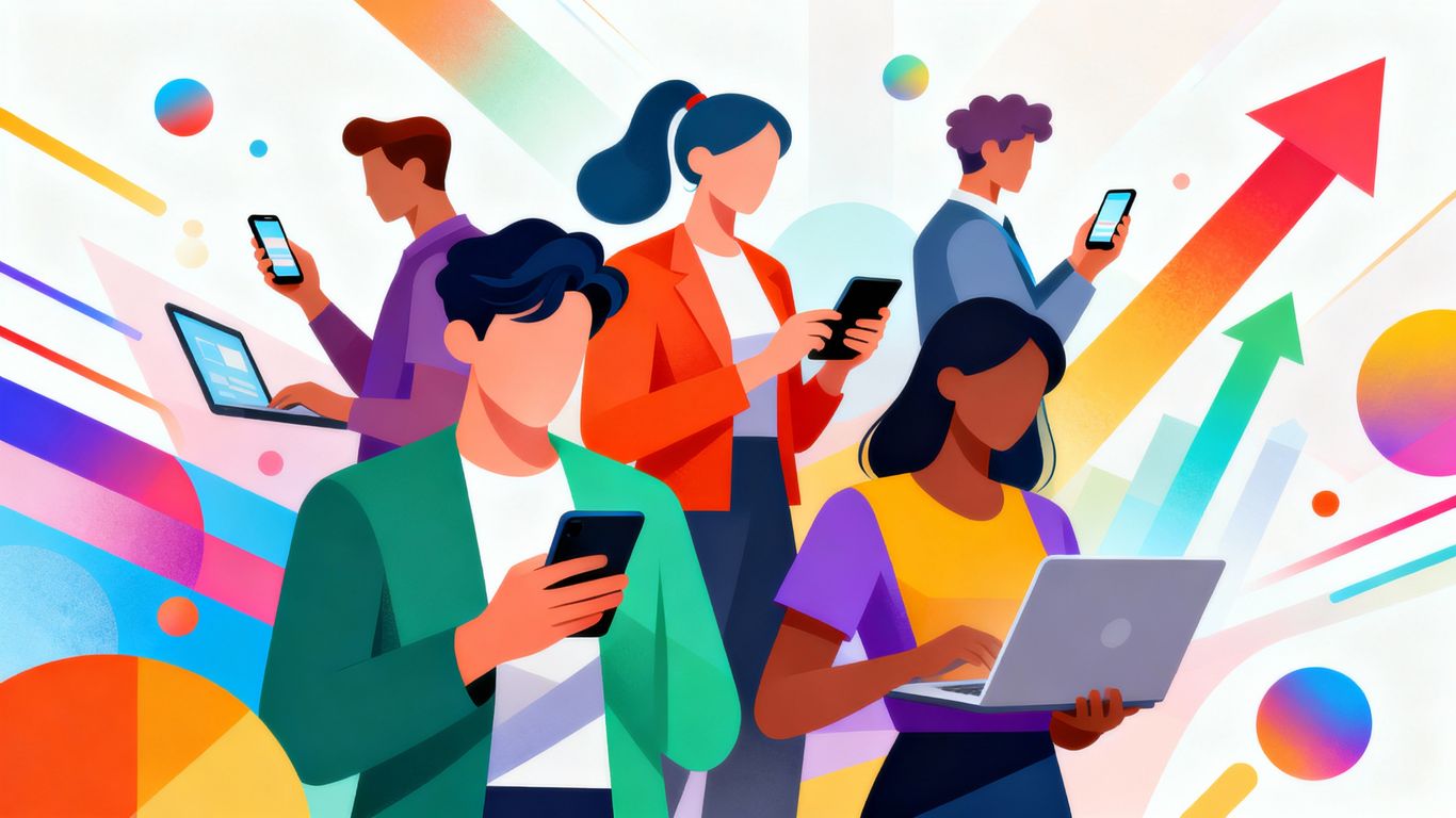 Business professionals strategizing on social media platforms.