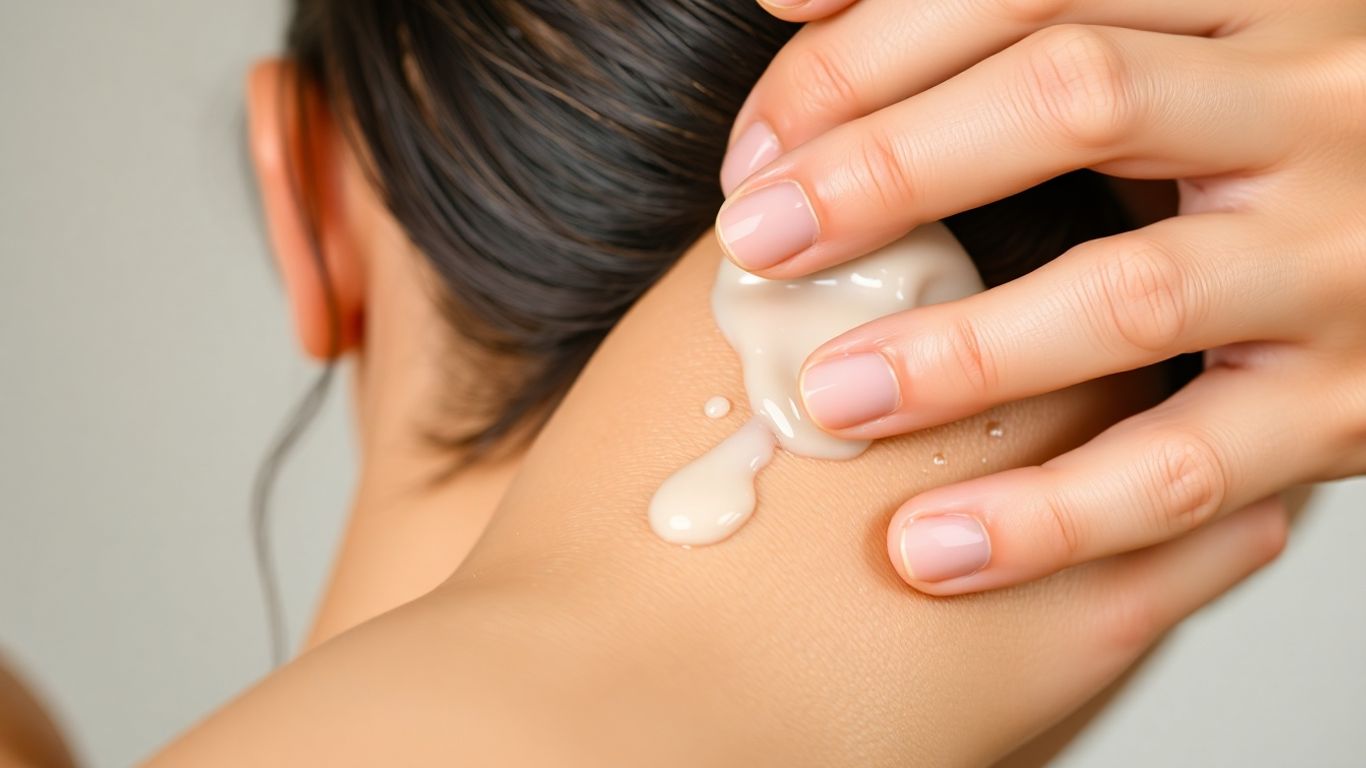 Person massiert Shampoo in trockene Kopfhaut ein.