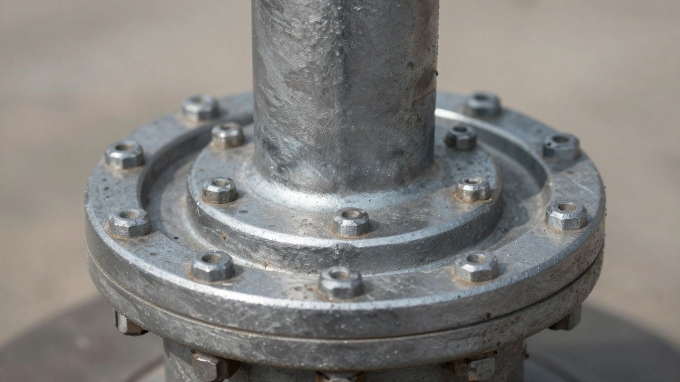 Close-up of a wellhead with a metallic well seal.