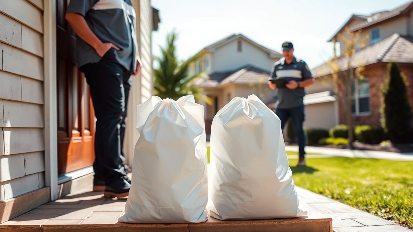 Laundry pickup at suburban home in Seguin, Texas.