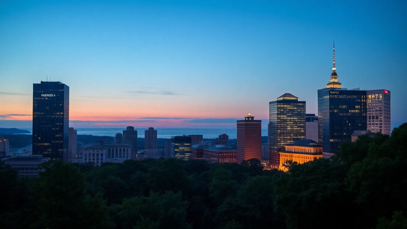 Greenwich, Connecticut skyline at dusk