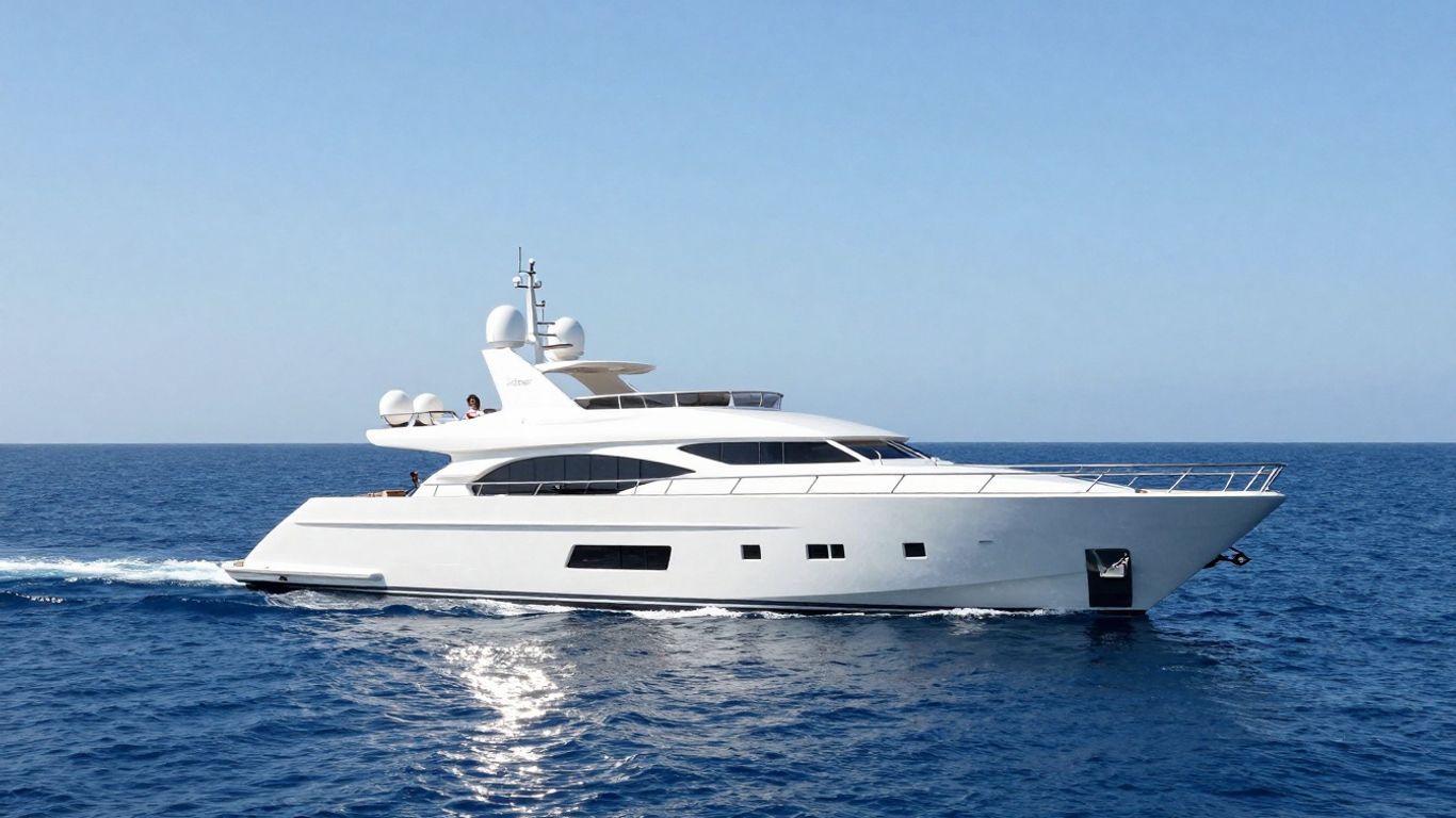 Luxury motor yacht Katina sailing on blue ocean