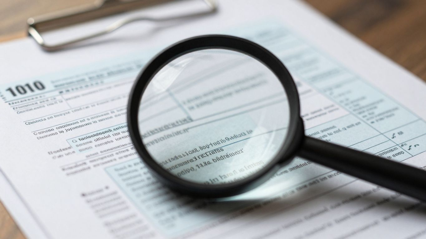 Magnifying glass over tax forms