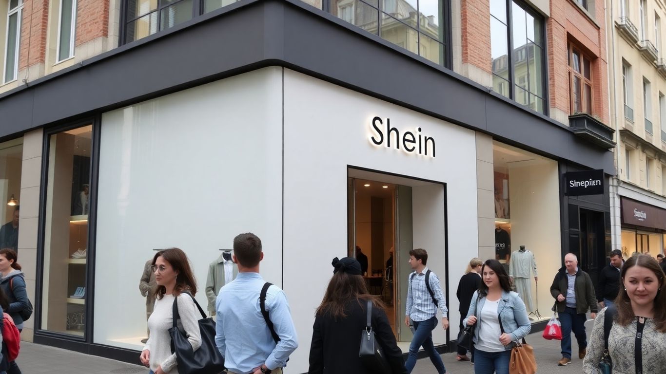 Shein pop-up store concept in a Belgian city street.