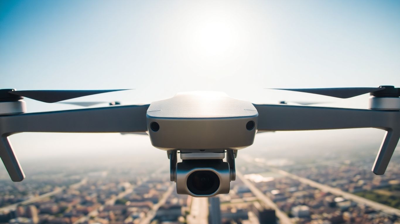 Drone flying over a city