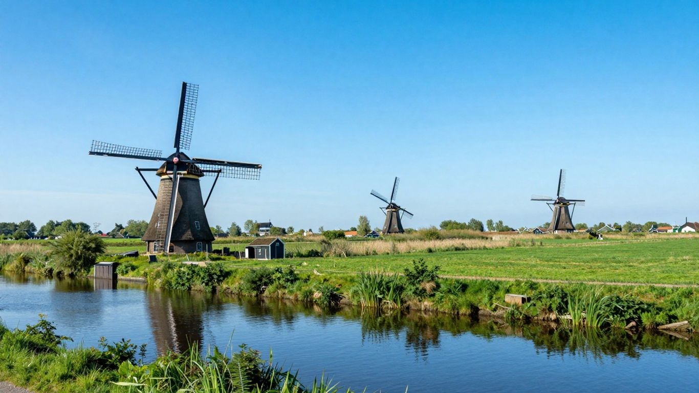 Scenic windmills and fields in Noord-Holland