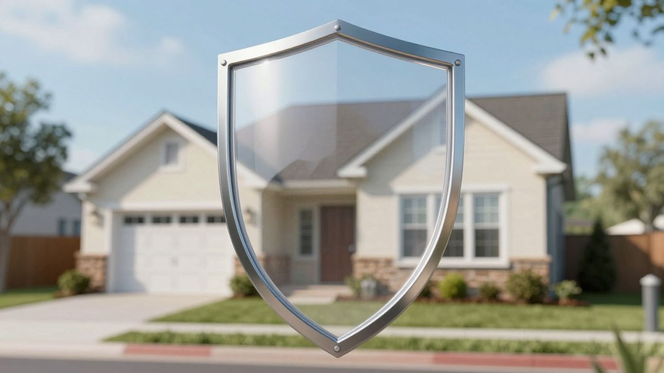 Casa protegida por un escudo de seguridad.