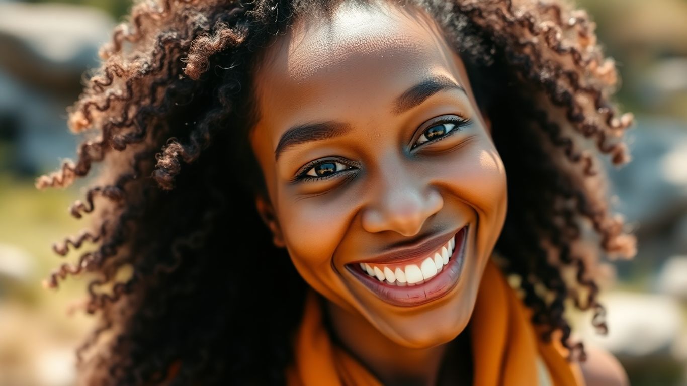 Person radiating health and vitality in a natural setting.