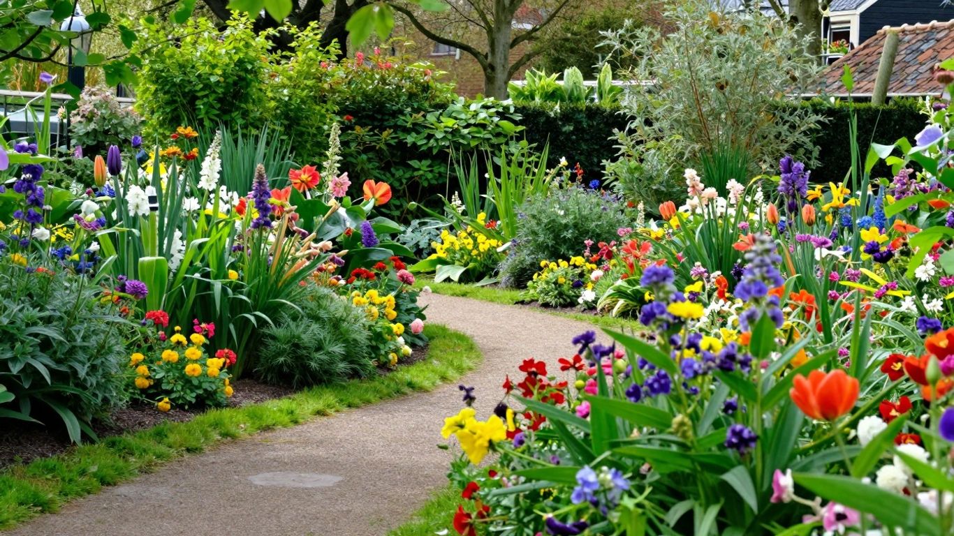 Kleurrijke bloemen in een tuin in Friesland