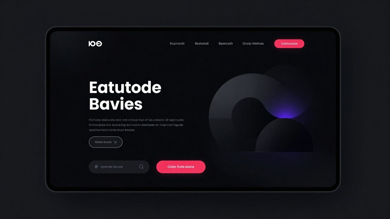 Website interface in dark mode with glowing accents.