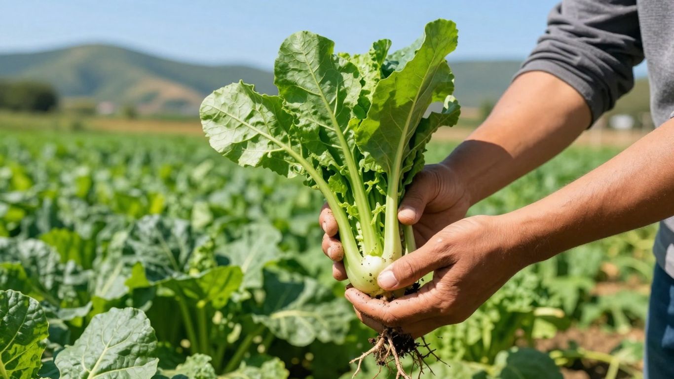 Bio-Anbau auf einem sonnigen Feld mit frischem Gemüse.