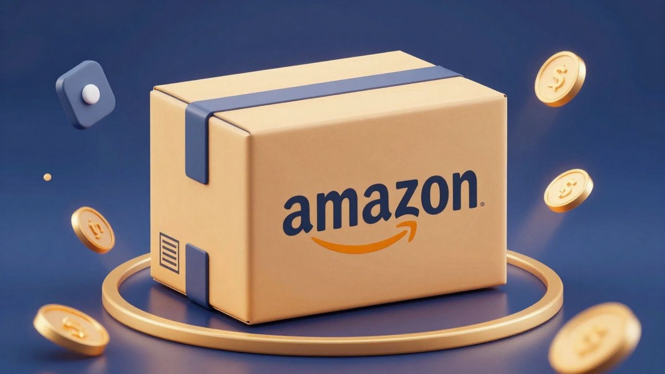 E-commerce success with Amazon product box and growth elements.