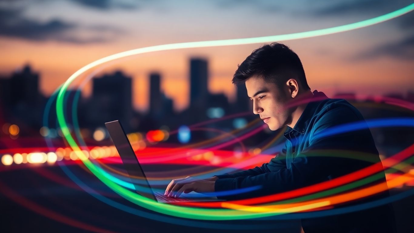 Person building a product in public, dynamic motion.