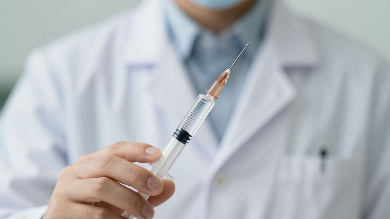 Medical professional with Semaglutide syringe for weight loss.