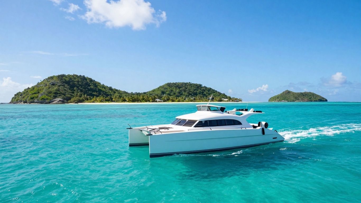 Catamaran sailing in the clear blue waters of the BVI.