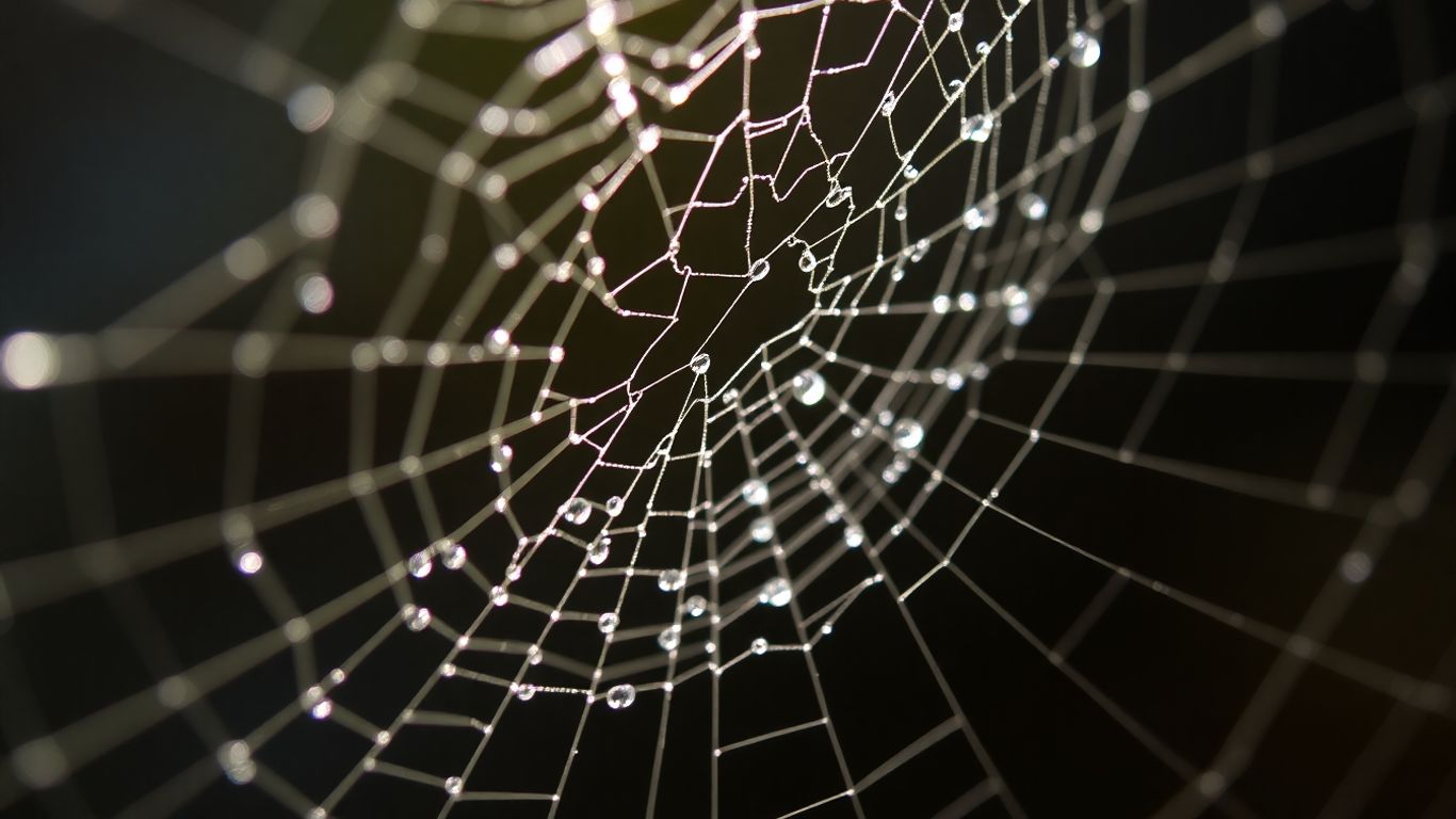 Close-up of a dew-covered spider web