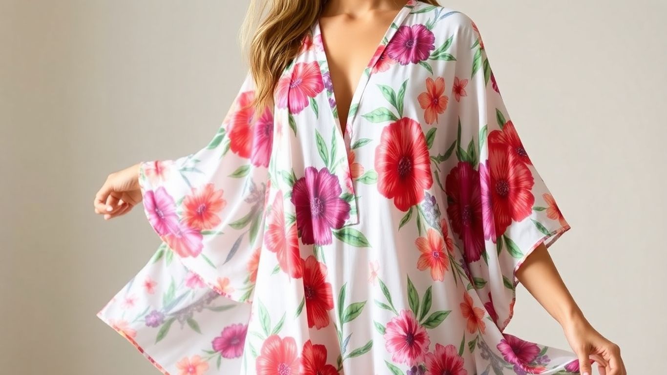 Woman in a floral summer kimono dress