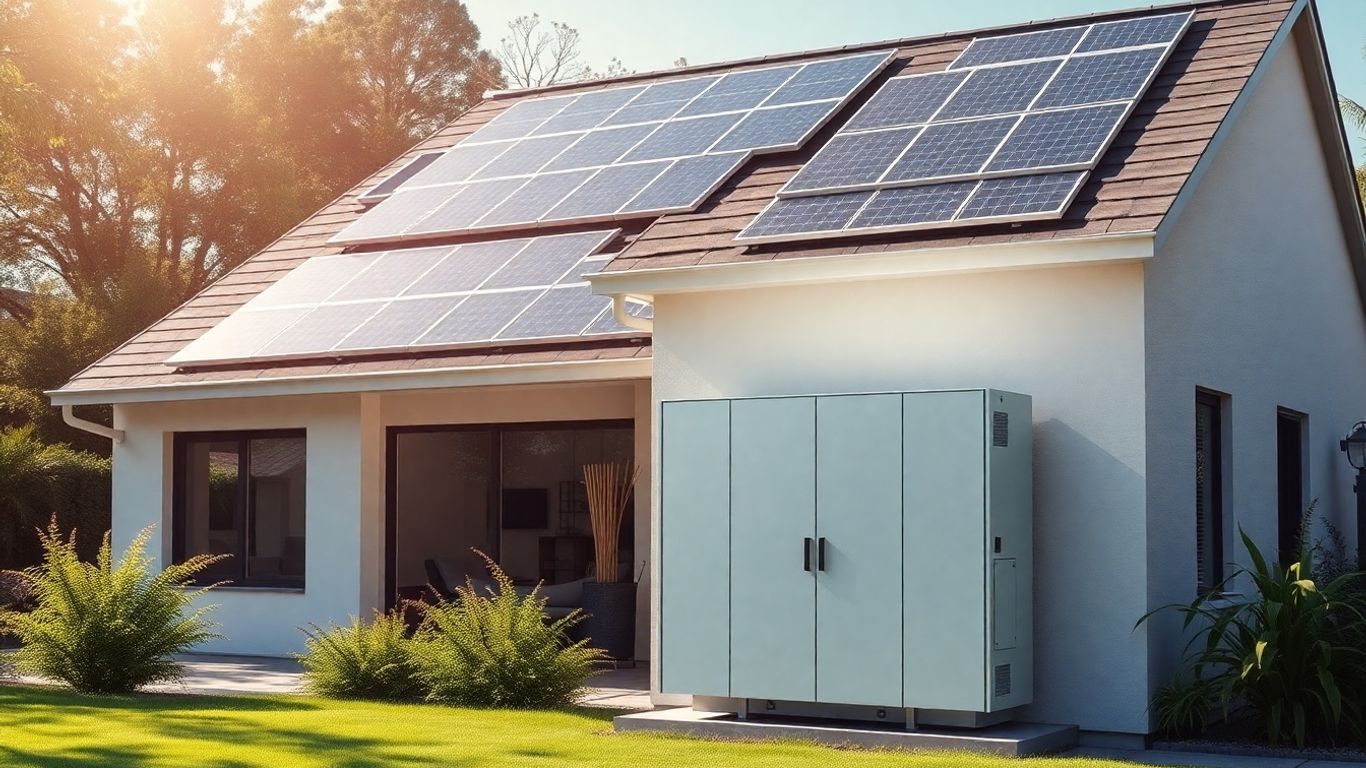 House with solar panels and storage battery