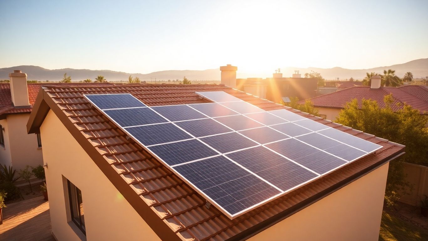 Solar panels on a South African rooftop under the sun.