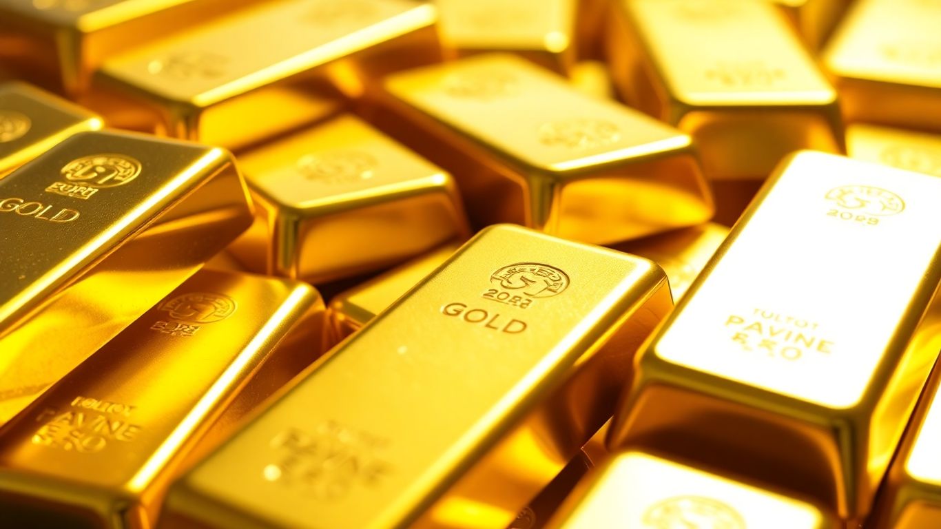 Lingots d'or brillants empilés.