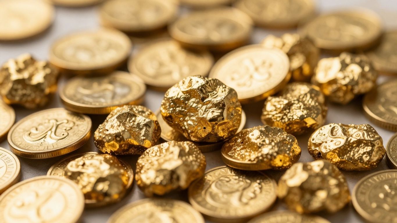 Pile of gleaming gold coins and nuggets