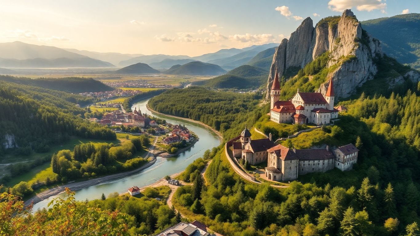 Peisaje naturale și castele vechi din România.