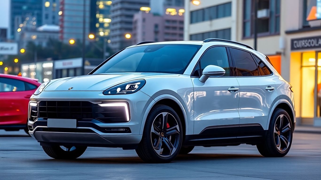 All-electric Porsche Cayenne revealed in a dynamic setting.