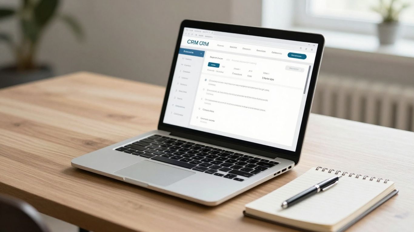 Nimble CRM interface on a laptop on a desk.