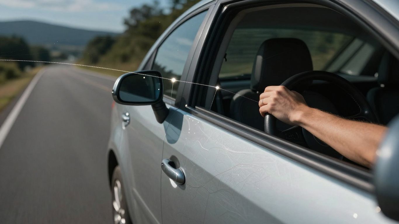Car driving on road with glowing map lines