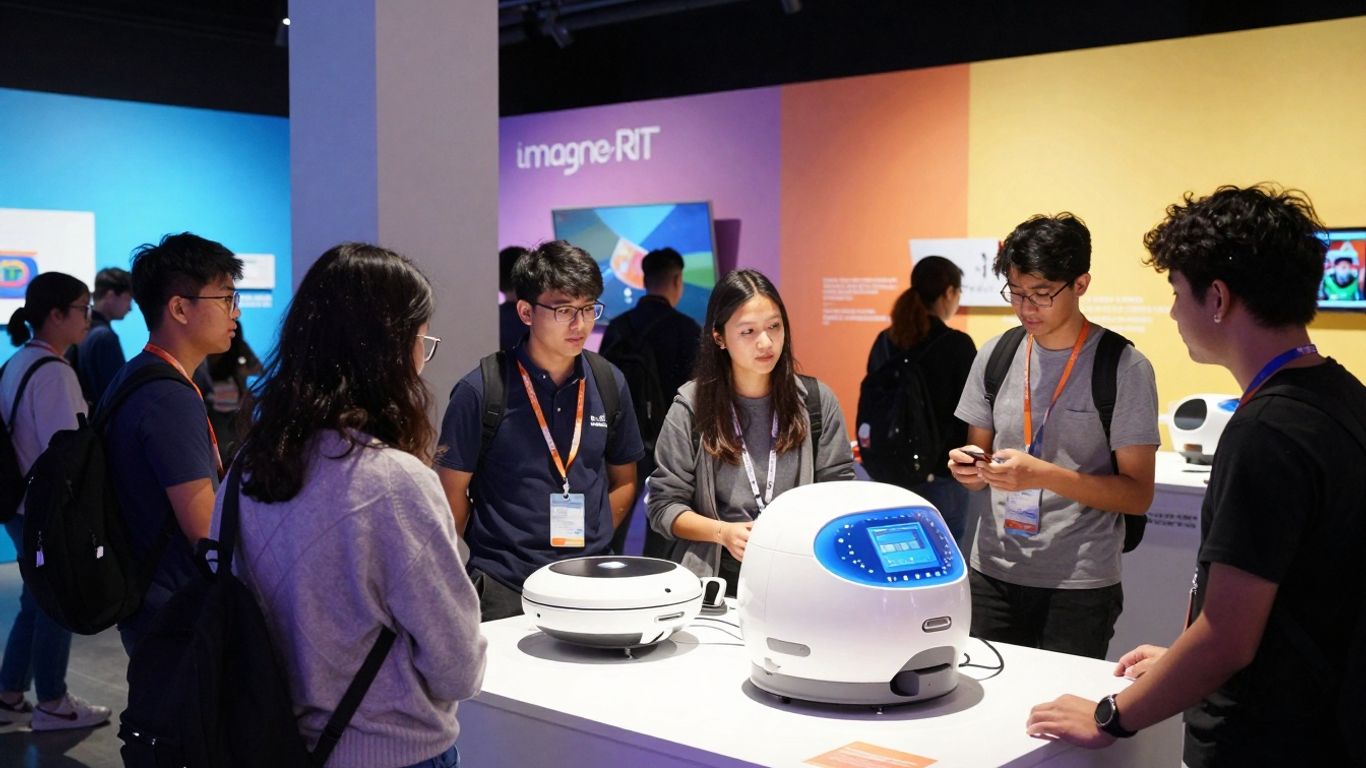 Students and faculty engaging with RIT innovations and exhibits.