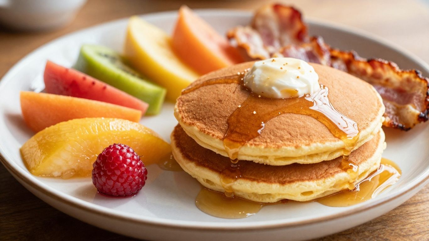 Wild Eggs Louisville brunch plate with pancakes and bacon.