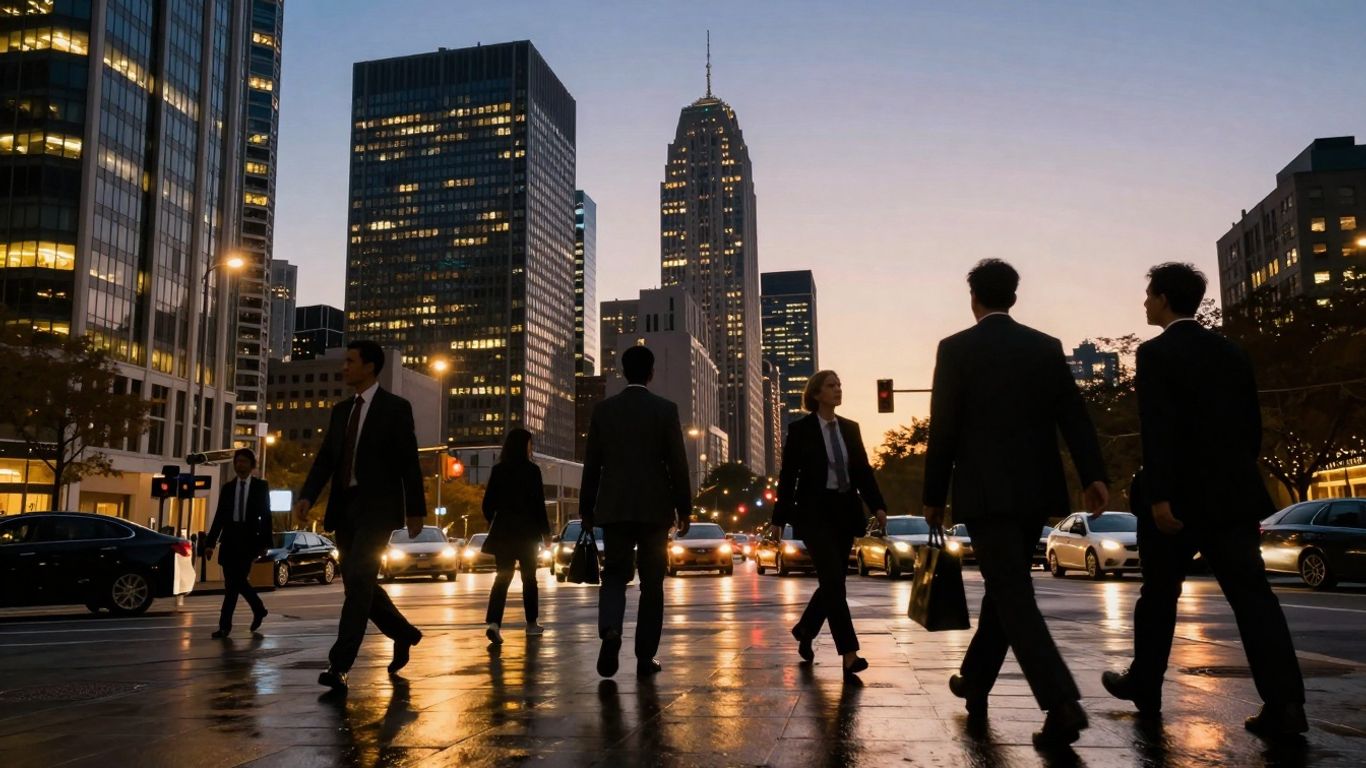 Mensen die in de stad lopen, op zoek naar werk.