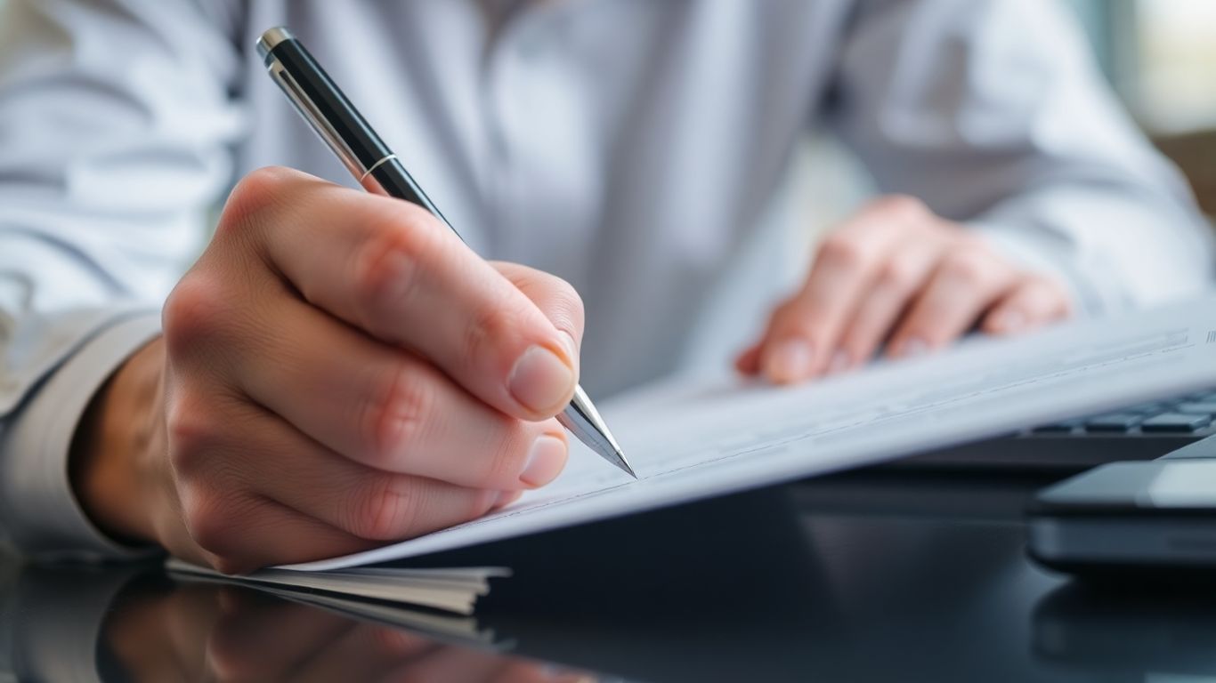 Mãos preenchendo formulário do Modelo 1 IMI.