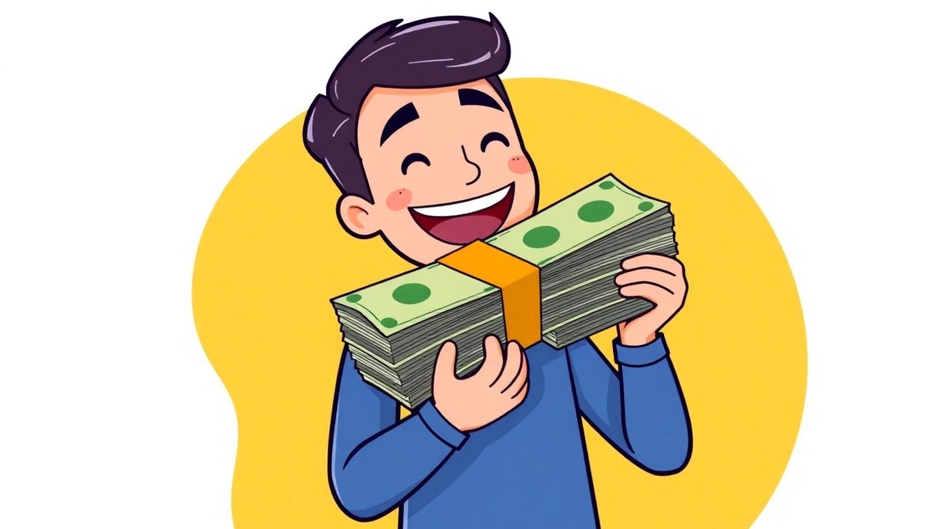 Person happily holding cash, urgent loan approval