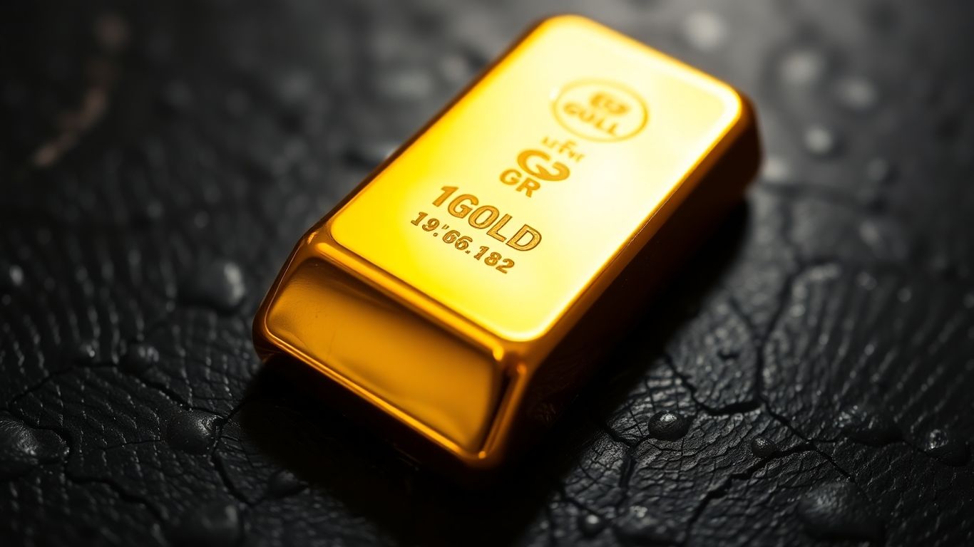 Lingot d'or brillant sur fond sombre.
