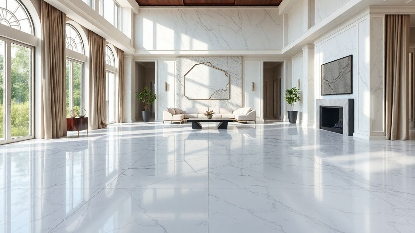 Elegant 24x24 marble floor tiles in a spacious room.