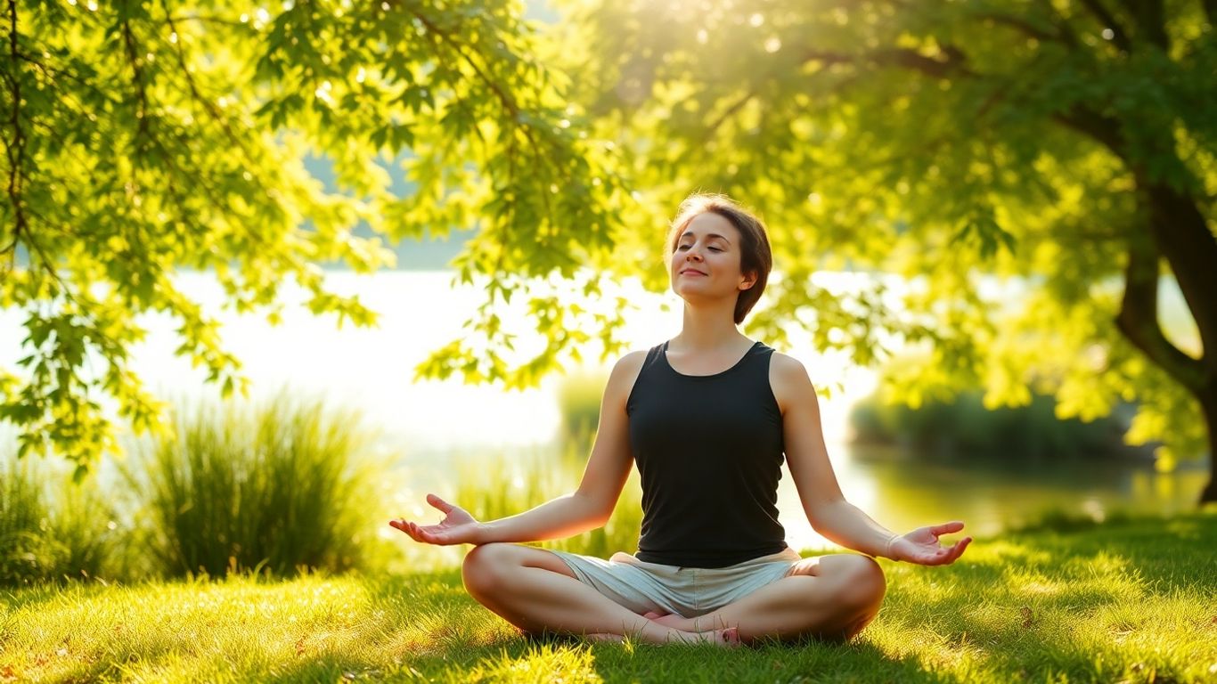 Person meditating peacefully in nature.