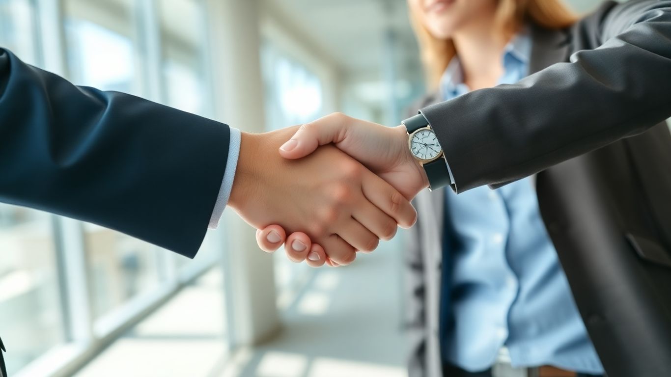 Poignée de main entre un employeur et un employé.