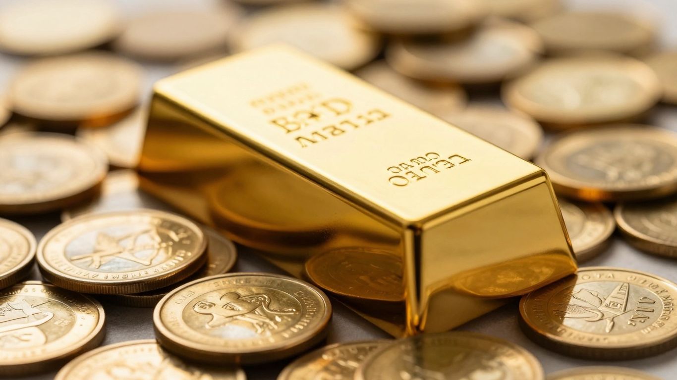 闪亮的金条和金币。